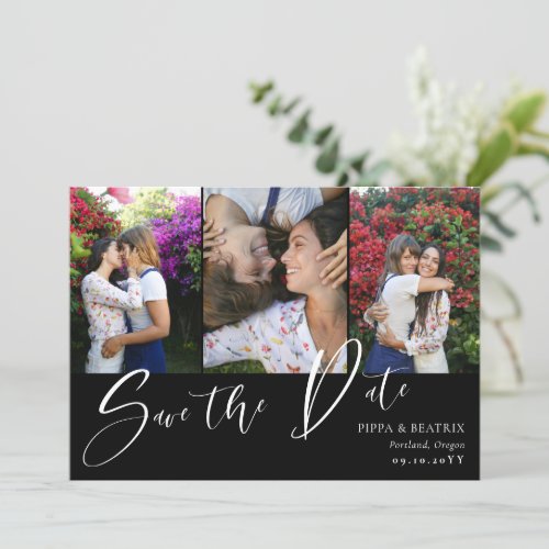 Black Double Sided Photos Wedding Save the Date