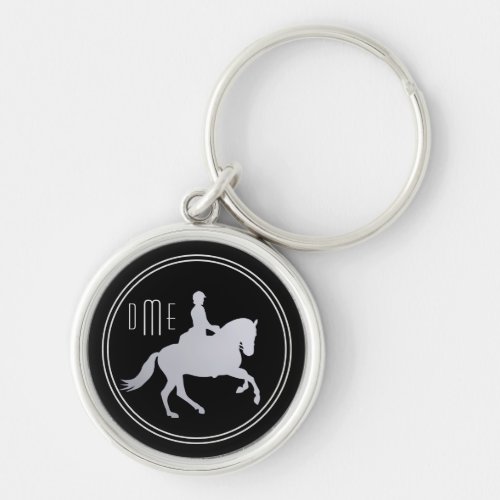 Black Double Silver Frame Equestrian Keychain