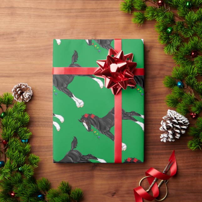 Black Draft Horse Foal Christmas Wrapping Paper (Holiday Gift)