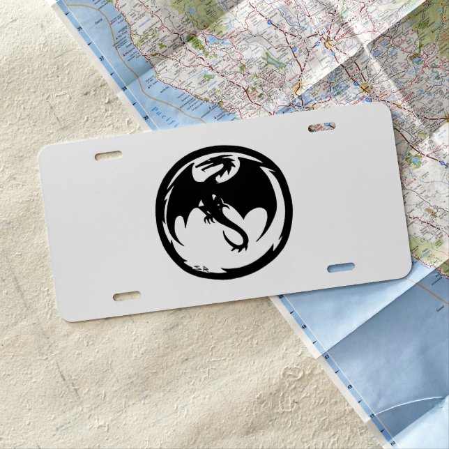 Black Dragon aluminum car license plate (In Situ)