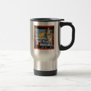 "black Dragon And Mage"  Quilted Dragons Series Travel Mug by DragonL8dy at Zazzle