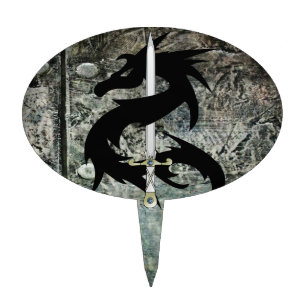 Black Dragon and Sword Cake Topper