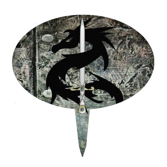 Black Dragon and Sword Cake Topper (Front)