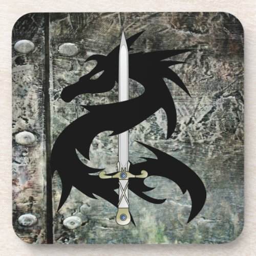 Black Dragon and Sword Drink Coaster