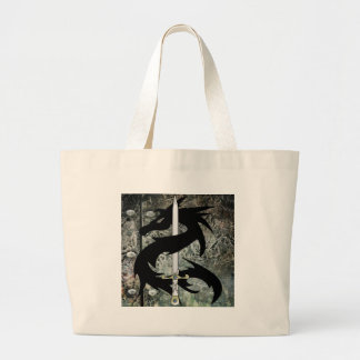 Black Dragon and Sword Large Tote Bag