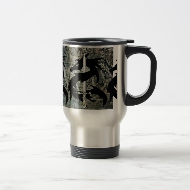 Black Dragon and Sword Travel Mug (Right)