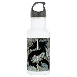Black Dragon and Sword Water Bottle