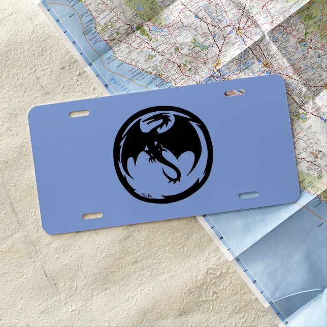 Black Dragon blue aluminum car license plate (In Situ)