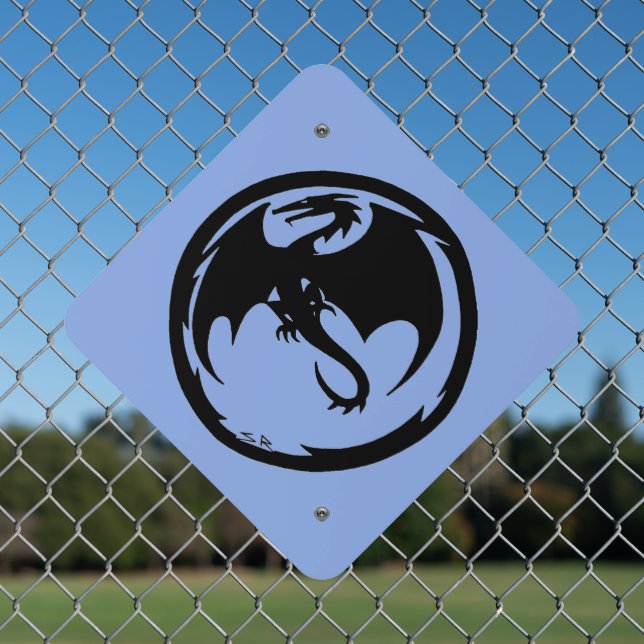 Black Dragon blue diamond metal sign (In Situ(Fence))