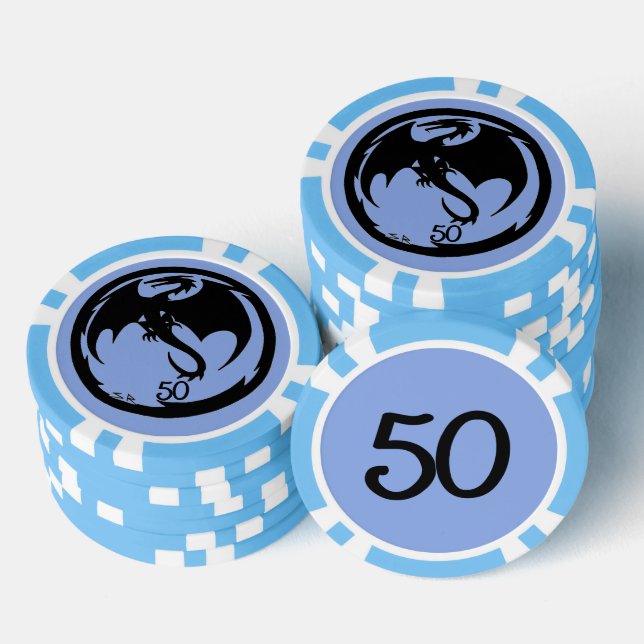 Black Dragon blue lt blue 50 striped poker chip (Stack)