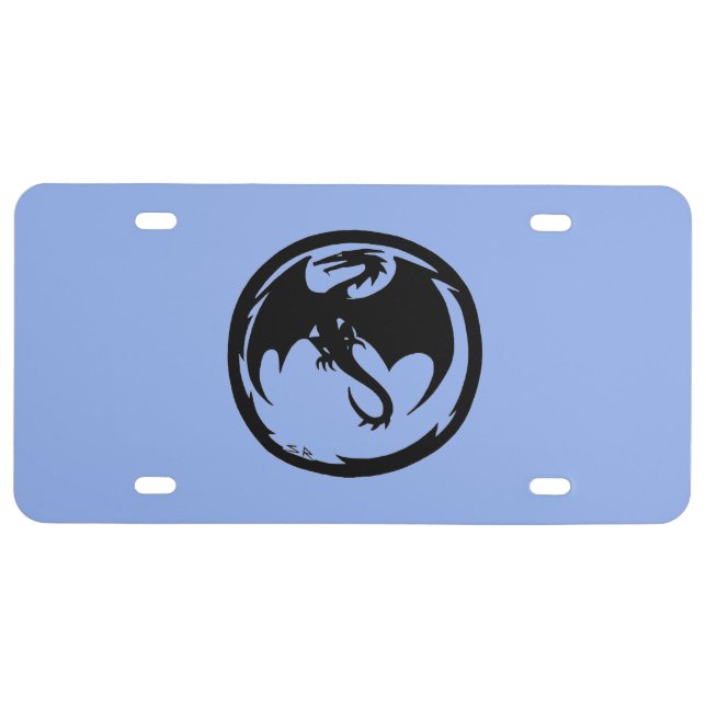 Black Dragon blue plastic car license plate (Front)