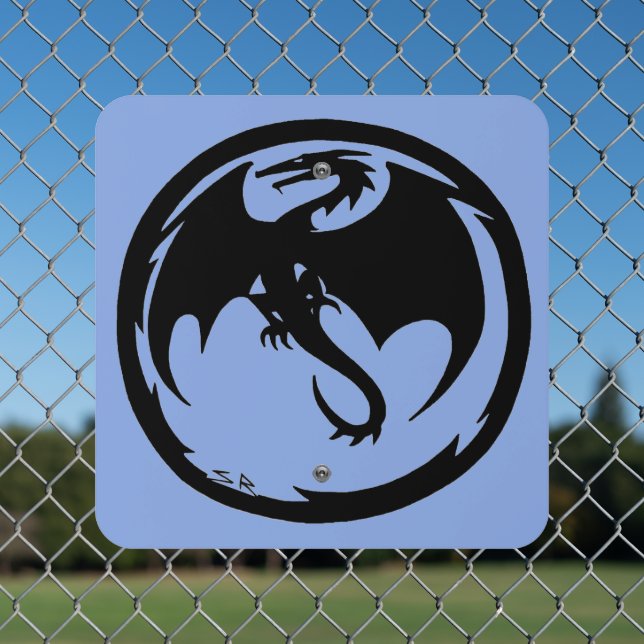 Black Dragon blue square metal sign (In Situ(Fence))