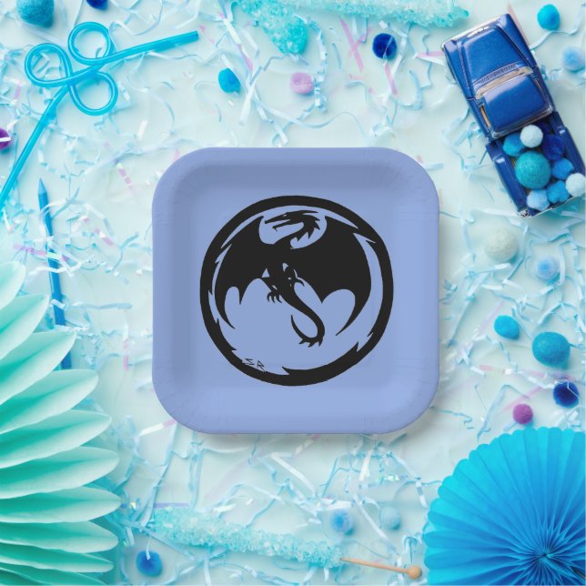 Black Dragon blue square paper plates (Party)