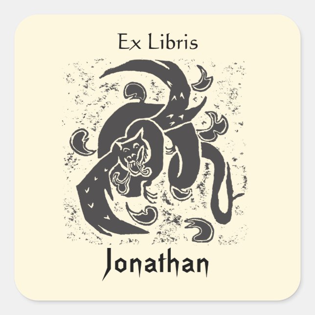 Black Dragon Book Lable Square Sticker (Front)