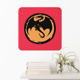 Black Dragon coral gold square metal sign