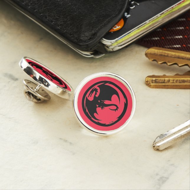 Black Dragon coral silver plated lapel pin (In Situ)