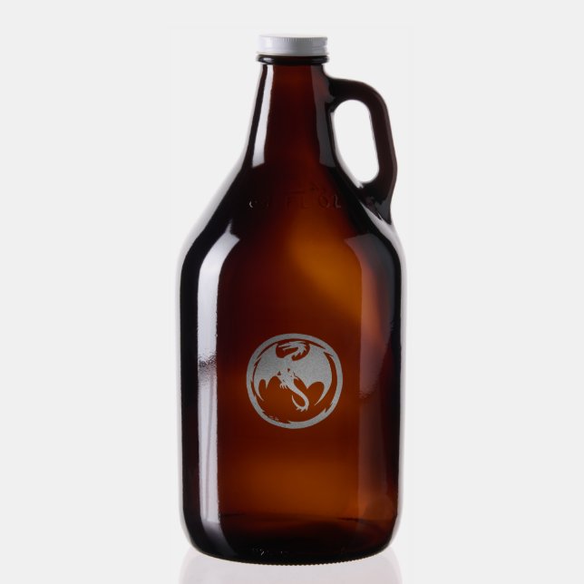 Black Dragon etched amber growler bottle 64 oz (Glassware)