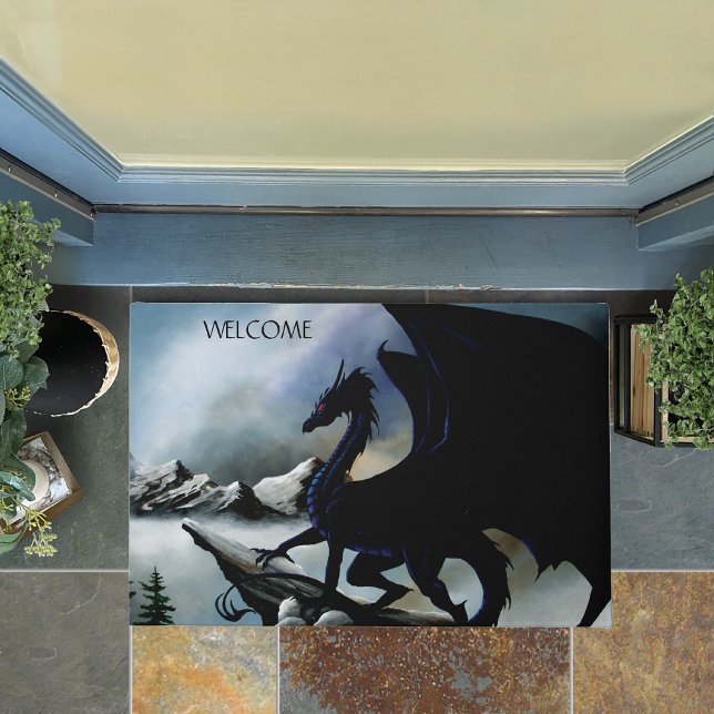 Black Dragon Fantasy Blue Mountains Doormat (Creator Uploaded)