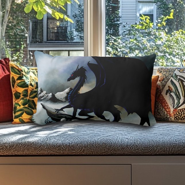 Black Dragon Fantasy Blue Mountains  Lumbar Pillow (Creator Uploaded)