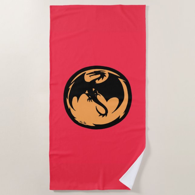 Black Dragon gold coral beach towel (Front)