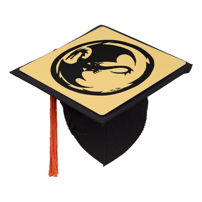 Black Dragon gold graduation cap (Angled)