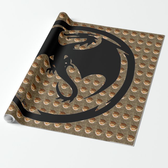 Black Dragon gold indent glossy wrapping pape Wrapping Paper (Unrolled)