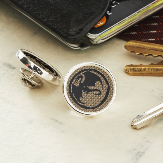 Black Dragon Gold Indent silver plated lapel pin (In Situ)