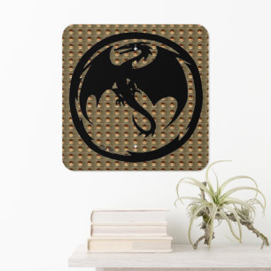 Black Dragon Gold Indent square metal sign