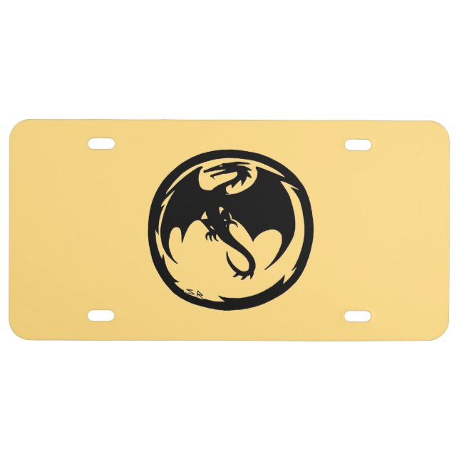 Black Dragon gold plastic car license plate (Front)