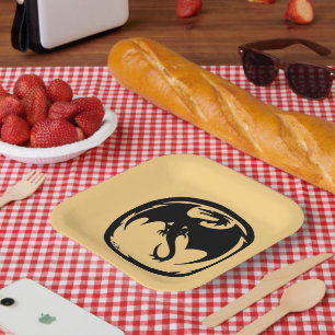 Black Dragon gold square paper plates
