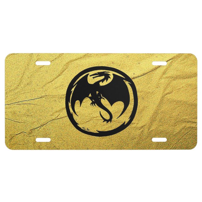 Black Dragon Gold Vein aluminum car license plate (Front)