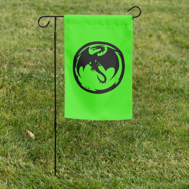Black Dragon green garden flag (In SItu)