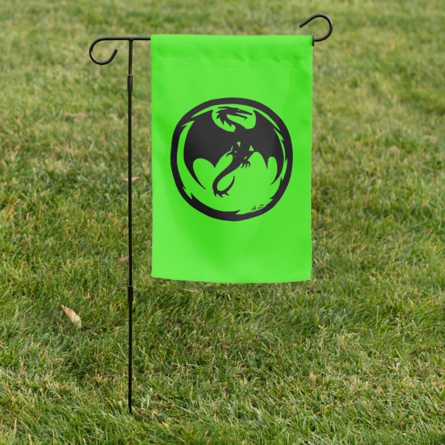 Black Dragon green garden flag (In SItu)