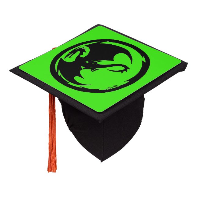 Black Dragon green graduation cap (Angled)
