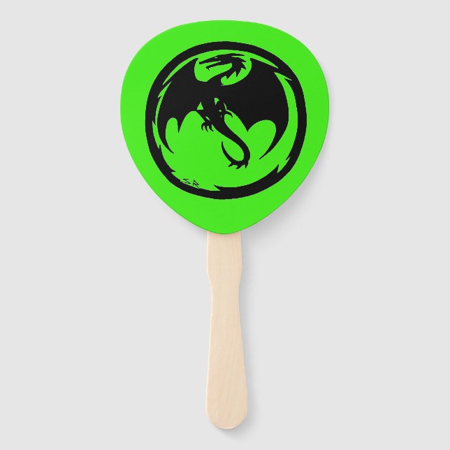Black Dragon green paddle hand fans (Front)