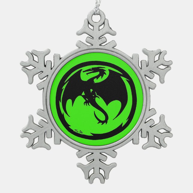 Black Dragon green pewter snowflake ornament (Front)