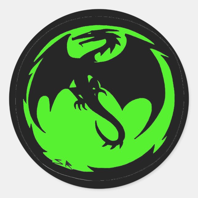 Black Dragon green small round stickers (Front)