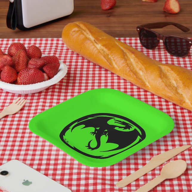 Black Dragon green square paper plates (Picnic)