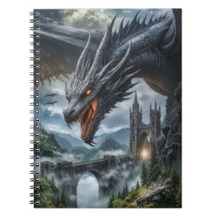 Black Dragon Guarding a Gothic Mountain Castle Notebook