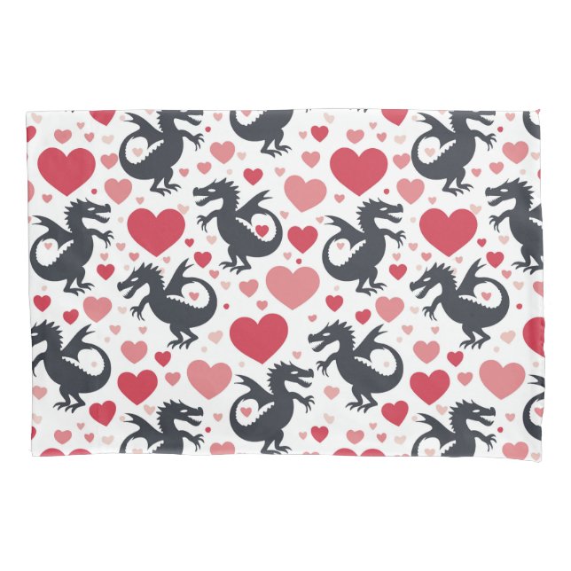 Black Dragon in Love Pillow Case (Front)