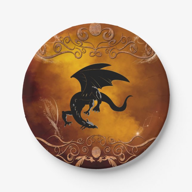 Black dragon in the sky paper plates (Front)