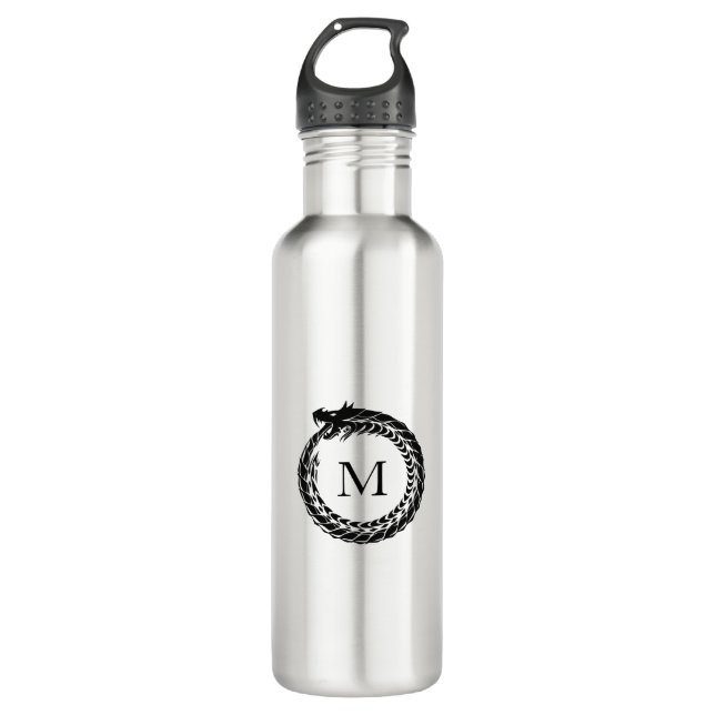 Black Dragon Monogram Stainless Steel Water Bottle (Front)