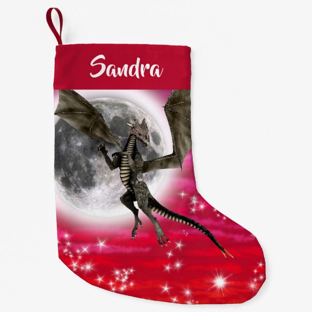 Black Dragon - Mythical Fantasy Creat Personalized Small Christmas Stocking (Front)