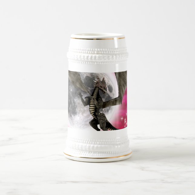 Black Dragon - Mythical Fantasy Creature Red Sky Beer Stein (Center)
