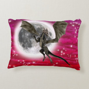 Black Dragon - Mythical Fantasy Creature Red Sky Decorative Pillow