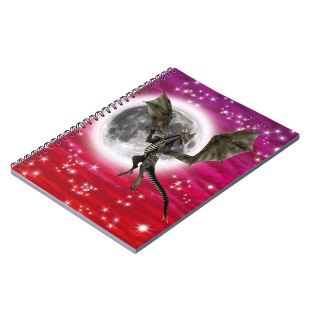 Black Dragon - Mythical Fantasy Creature Red Sky Notebook (Left Side)