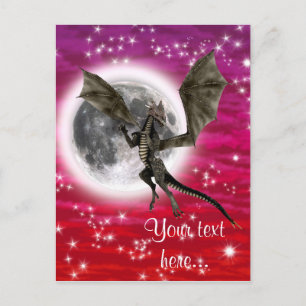 Black Dragon - Mythical Fantasy Creature Red Sky Postcard