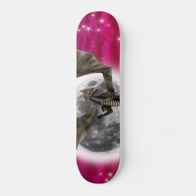 Black Dragon - Mythical Fantasy Creature Red Sky Skateboard Deck (Front)