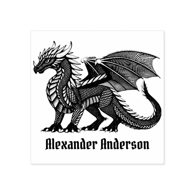 Black Dragon Name Plate Personalize Rubber Stamp (Imprint)