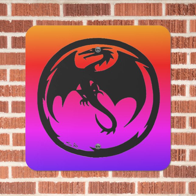 Black Dragon neon square metal sign (In Situ(Brick))